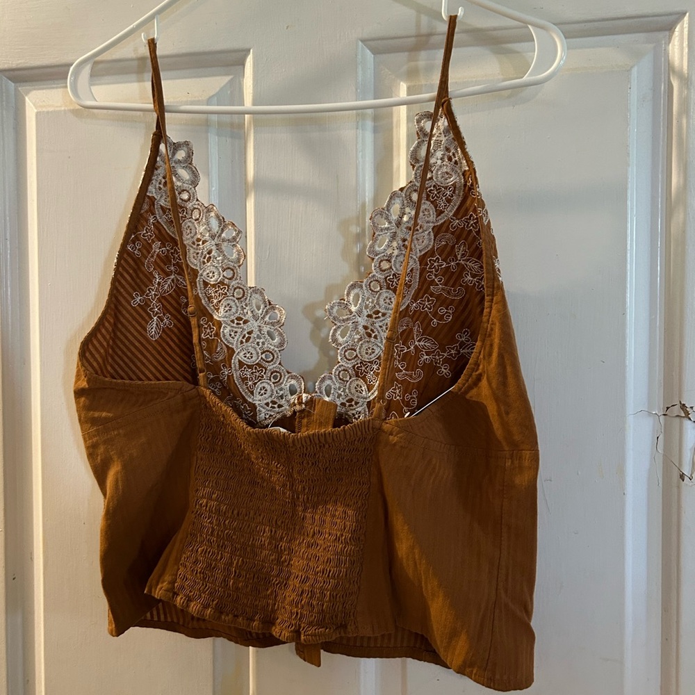 Free People Brown Lace-Trim Button-Front Cami - Picture 2 of 2